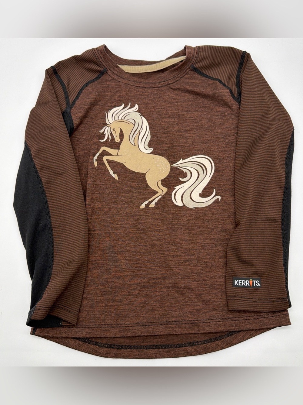 Kerrits Horse Equestrian Graphic Long Sleeve T-Shirt Girls XS Brown Wickwarm